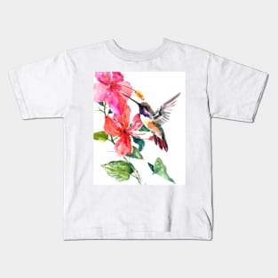 Hummingbird and Hibiscus Flowers Kids T-Shirt